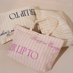 Nouveau sac à main en toile pour femmes tendance, grand format, rayé, sac de plage pour femmes avec logo brodé pour les voyages - Product Image 6