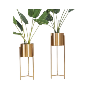 Maceta de flores de metal pulido dorado con soporte de gran tamaño Maceta de flores hecha a mano Suministros al por mayor Maceta de flores - Product Image 1