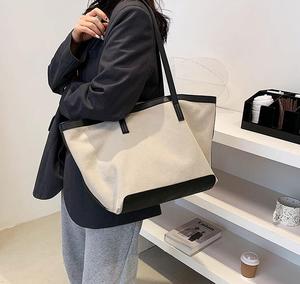 Của phụ nữ quá khổ lớn sang trọng vải Tote Túi xách với PU da xử lý & dây kéo đóng cửa Kim Cương Trang trí nội thất Polyester Lót - Product Image 5