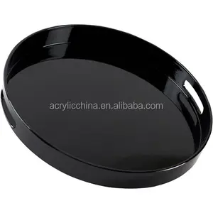 Giá rẻ biểu tượng tùy chỉnh vòng Acrylic ăn sáng thực phẩm phục vụ khay Đen Acrylic khay tròn với xử lý