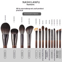 Nouvel ensemble de 13 pinceaux de maquillage en fibres synthétiques Cangzhou avec manche en bois pour le contour des yeux, les fards à paupières, le blush, la poudre libre et les sourcils