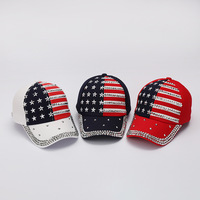 Gorras de Béisbol Ajustables de 7 Paneles con Bandera de EE. UU. y Pedrería para Hombre y Mujer, Estilo Hip Hop, DYYXC