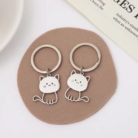 Gantungan Kunci Kucing Kartun Baja Tahan Karat Kreatif Mewah dan Indah, Sederhana, Modis, Lucu, Cocok untuk Pasangan, Hadiah Romantis