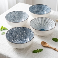 Bol en céramique à nervures verticales Boyou, motif bleu-blanc, design contemporain, origine Shandong, ensemble de vaisselle