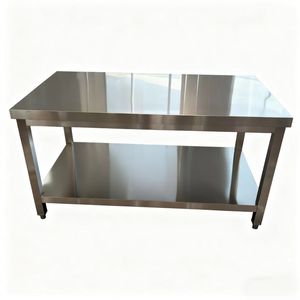 Großer Arbeitstisch aus Edelstahl mit Vierkantbeinen, Ideal für den Einsatz in Großküchen von Schulkantinen - Product Image 2