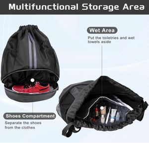 Sports <b>Drawstring</b> <b>Backpack</b> with Shoes Compartment, String Gym Bag with Wet Proof Pocket for Basketball, Soccer - Product Image 3