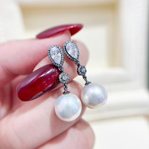 Accessoires en argent S925 pour la création de bijoux, boucles d'oreilles en argent tendance avec perles rondes de 8 à 13 mm et plateau vide 22153 - Product Image 2