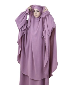 控えめなトルコサウジエレガントジルバブ<span class=keywords><strong>Hijab</strong></span> Khimarセットスカート付き2枚無地プレミアムクレープ服セット女性用S443 - Product Image 1