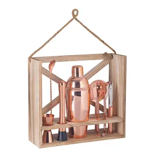 OUYADA Set Peralatan Bar Kotak Kayu, Peralatan Bar Stainless Steel Rose Gold, Berbagai Gaya, Kit Bartender