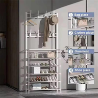 Porte-Manteau Sur Pied Multifonctionnel En Gros avec Rangement Multi-Niveaux pour Chaussures, Design Métallique Simple pour Salon