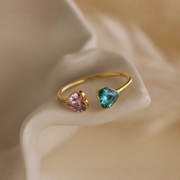Bague en cuivre plaqué or 18 carats avec zircon incrusté, motif double cœur, taille unique, pour cadeau de dropshipping, idéale pour la pierre de naissance de janvier