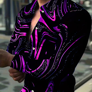 Của nam giới Mới Mùa Hè ngoài trời Athleisure dài tay áo sơ mi giản dị nhạc rock in với Mandarin cổ áo ngụy trang mô hình - Product Image 1