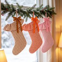 Chaussette de Noël en velours polyester à carreaux teints, style nordique transfrontalier, inspirée d'Instagram, avec nœud décoratif pour Noël