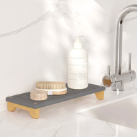 Plateau de rangement en pierre de diatomite à séchage rapide pour lavabo de salle de bain avec cadre en bambou, plateau de bain en diatomite