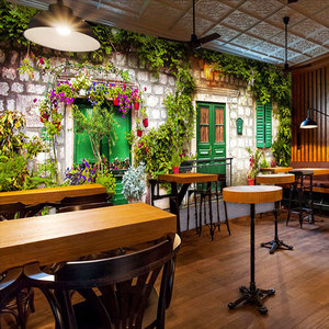 Papier peint de style européen avec <span class=keywords><strong>vue</strong></span> <span class=keywords><strong>sur</strong></span> la rue Retro Cafe Western Restaurant Milk Tea Shop Fond d'écran 3d Revêtement mural - Product Image 1