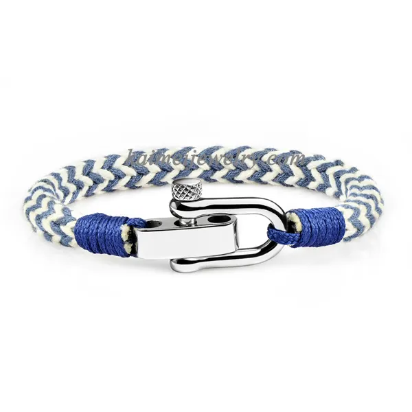 Nieuwste Stijl Handgemaakte Blue Sailor Knoop Blauw & Wit Katoenen Touw Rvs Zilveren Beugel Armband Voor Paar