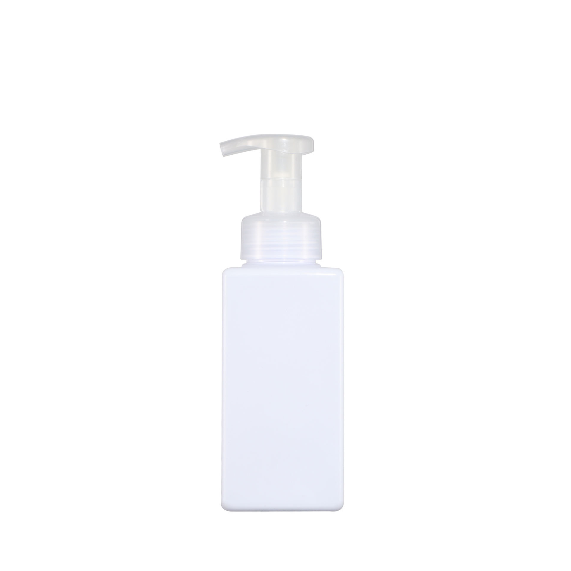 Flacon en mousse blanc brillant, pompe de couleur naturelle