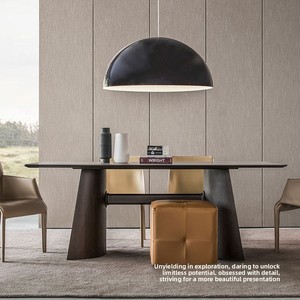 Ensemble de table et chaises de salle à manger rectangulaires en bois de couleur fumée, style minimaliste italien, 6 places, démontage requis, mobilier moderne pour la maison et les restaurants - Product Image 4