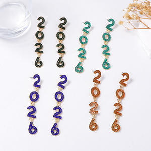 Mode Carnaval Nieuwjaar Natuursteen 2026 Digitale Legering Lange Oorbellen Senior Niche Voortreffelijke All-Match Hot Selling - Product Image 3