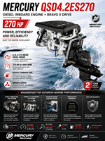 Motor Diésel Marino SCDC Cummis Mercury MerCruiser QSD4.2ES270 de 270 HP con Transmisión Bravo II, Motor Intraborda de Riel Común para Embarcaciones