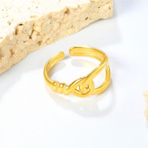 Anillos de Acero Inoxidable Populares, Joyería Nueva, Anillos Ajustables con Baño de Oro de 18K, Diseño Hueco con Líneas Cruzadas y Forma de Cuerda para Mujer - Product Image 4