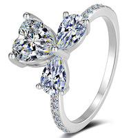 Bague en argent S925 avec moissanite taille cœur et trois pierres, pierre latérale en forme de poire, pour fiançailles et demande en mariage, bijoux fins pour femme