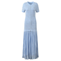 Nouvelle Robe Longue Plissée à Col Rond en Dentelle Jacquard Texturée et Perlée, Ensemble Jupe et Robe, Collection Printemps-Été 2026