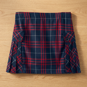 Girls Navy Red Plaid <b>Pleated</b> <b>School</b> Uniform <b>Skirt</b> Woven Bottoms - Product Image 5