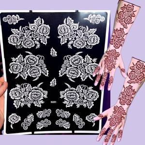 Stencil in PVC per Henné Indiano e Arabo di Grandi Dimensioni 29x23cm, Adesivi Glitterati per Aerografo, Applicazione Temporanea di Body Art per Donne e Ragazze - Product Image 3