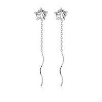 Sterling Silber Kubisches Zirkon Blumen-Threader-Quasten-Ohrring S925 Langer CZ Blumen-Quasten-Ohrring