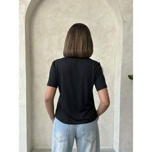 Camisetas de Verano Topshow, Transpirables, de Algodón, Estilo Y2K, Sexy, Negras, con Costuras de Pastor, Tallas XS-XL, Ajustadas, con Diseño de Diamantes - Product Image 1