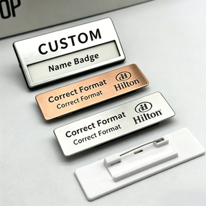 Placa de Identificación Rectangular para Personal, Grabada con Láser en Acero Inoxidable, Pin Personalizado con Nombre de Hotel, Metal en Blanco con Logotipo de Resina - Product Image 1