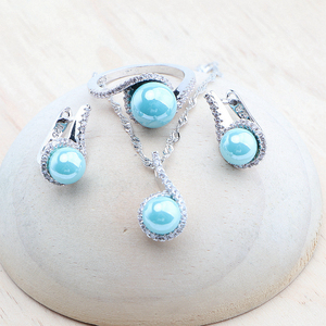 Perlas 925 conjuntos de joyería de plata esterlina boda Topacio blanco circón cúbico pendientes de novia para mujer anillo colgante collar conjunto - Product Image 3