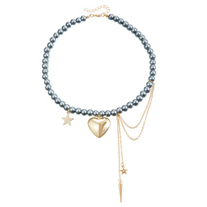 เครื่องประดับแนวชายแดนสไตล์ยุโรปและอเมริกาคุณภาพสูงสร้อยคอลูกปัดแก้วสีสเปรย์สุดหรูจี้รูปหัวใจห้าแฉก - Product Image 5