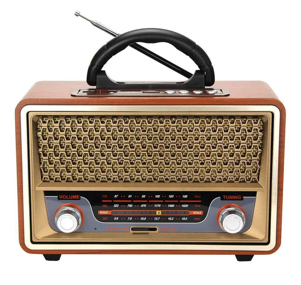 Meier M-157BT rádio sw 3 band vintage retrô, gravador de mesa recarregável por usb dourado