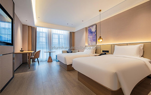 Ensemble de chambre d'hôtel commercial : Cadre de lit double en bois avec tête de lit intégrée pour projets hôteliers économiques - Product Image 5