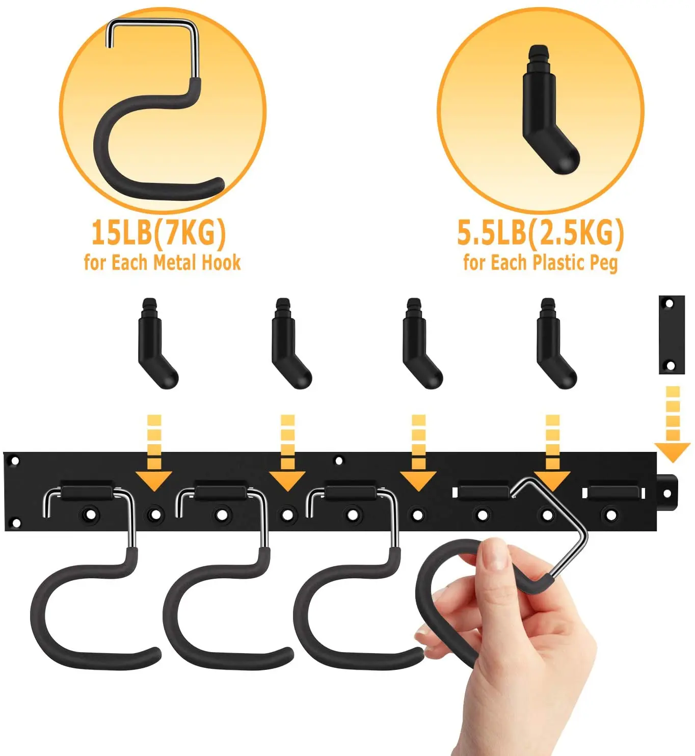 64インチガレージフックツールオーガナイザー壁掛け式、調整可能な収納