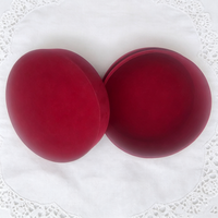 Boîte cadeau en velours rouge avec couvercle et base ronds, avec insert floqué rouge, boîte d'emballage pour bouteille de vin en verre, boîte ronde en papier