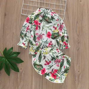 2020 autograph clothes cute baby Girls woven tropical print tops + shorts sweater zipper sets kids summer clothing girls outfits
