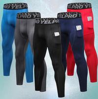 Calças de compressão para homens, calça de compressão de secagem rápida para academia e treino com bolso para telefone pequeno lateral