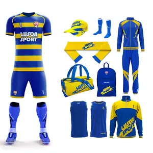 Luson Nieuw Ontwerp Custom Club Voetbal Jersey Pak Sublimatie Voetbalkleding Ademende Voetbalteam Uniform Geel Blauw Voetbal Un