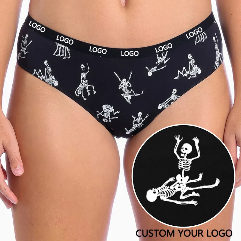 OEM tùy chỉnh của phụ nữ panty Lady mềm quần lót Halloween Skull in cô gái thongs liền mạch Brazil táo bạo đồ lót cho phụ nữ