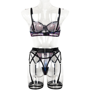 <b>Sexy</b> See-through Mesh Embroidery Lace Luxury Lingerie <b>Set</b> Wholesale Hollow Out Skirt Three-piece <b>Bra</b> Brief <b>Set</b> - Product Image 5