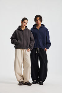 Sudadera unisex con forro polar de 370 g/m², estilo boxy, corta, con cremallera, hombros caídos, corte relajado, para hombre. - Product Image 2