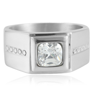 Stainless Steel Geometric <b>Ring</b> With White Gemstone Bezel Setting Women's Party Jewelry - Product Image 1