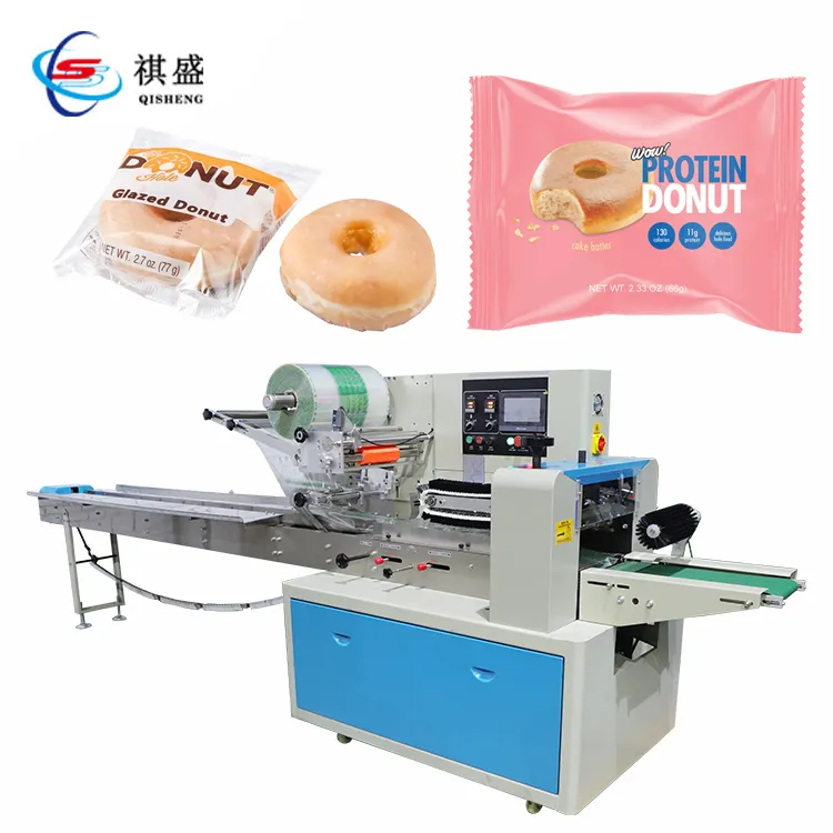 Donat kue aliran Horizontal bungkus mesin kemasan Semi otomatis bantal kantong Frozen donat mesin kemasan