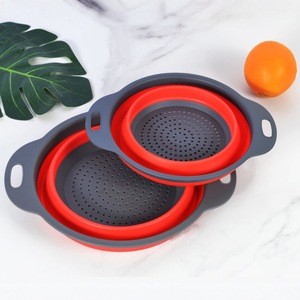Foldable Silicone Drain Basket <b>Set</b> 2 Piece Round Kitchen Vegetable Washing Fruit Plate Collapsible Storage Container - Product Image 4