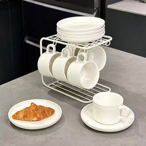 Juego de Taza y Platillo de Café con Patrón de Encaje Repujado, Estilo Francés Elegante, con Portavasos, Taza de Cerámica Retro para el Té de la Tarde en Casa - Product Image 4