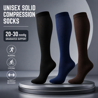 Chaussettes de compression de couleur unie unisexe, chaussettes de sport élastiques à pression sur le mollet pour la course à pied et le cyclisme en plein air