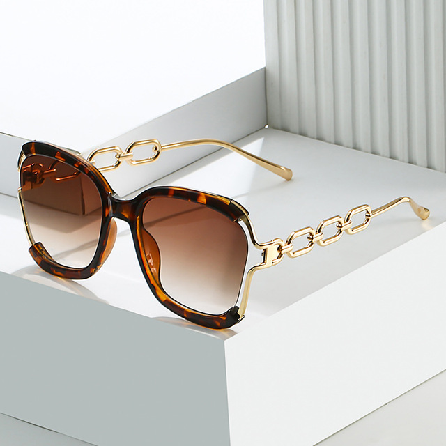 2024 High Sense Fashion Chain Sunglasses for Women Green PC Frame UV400 Polarized TAC Lenses Green Sunshade Colored Optical